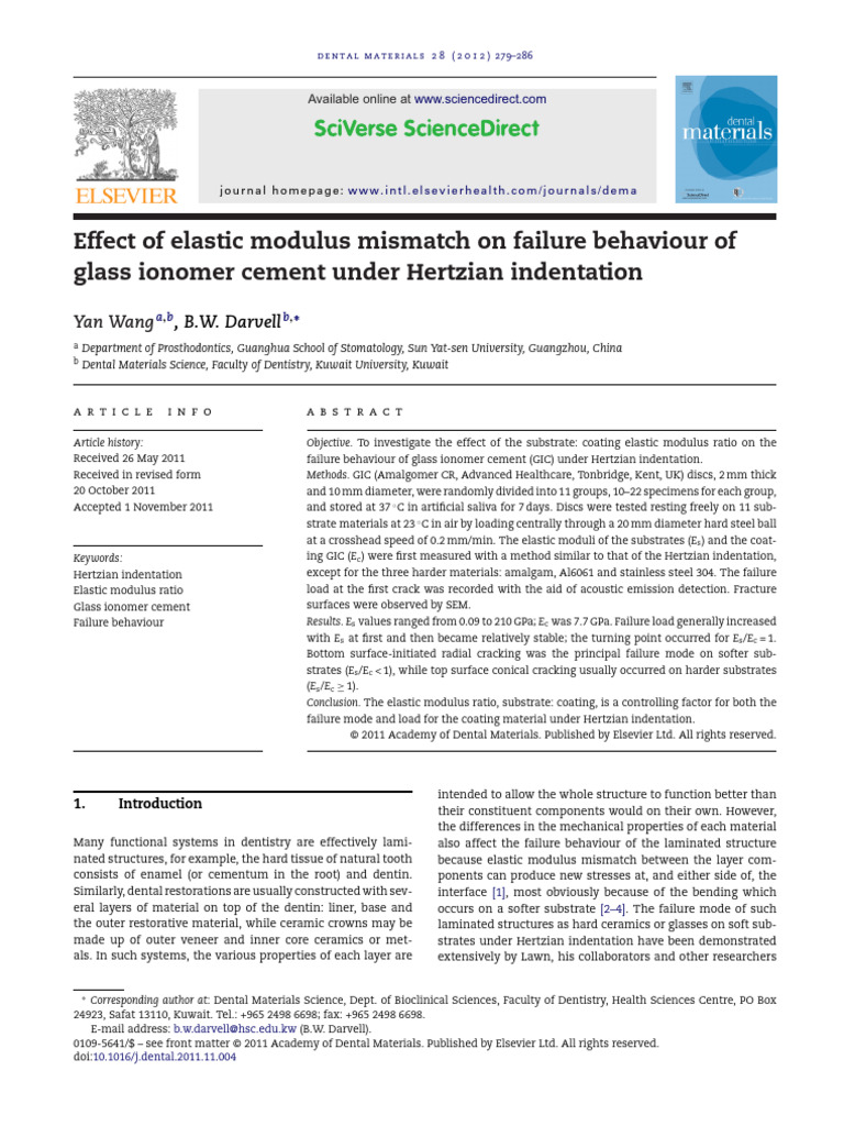 Effect of Elastic Modulus Mismatch On Failure Behaviour of Glass Cement ...