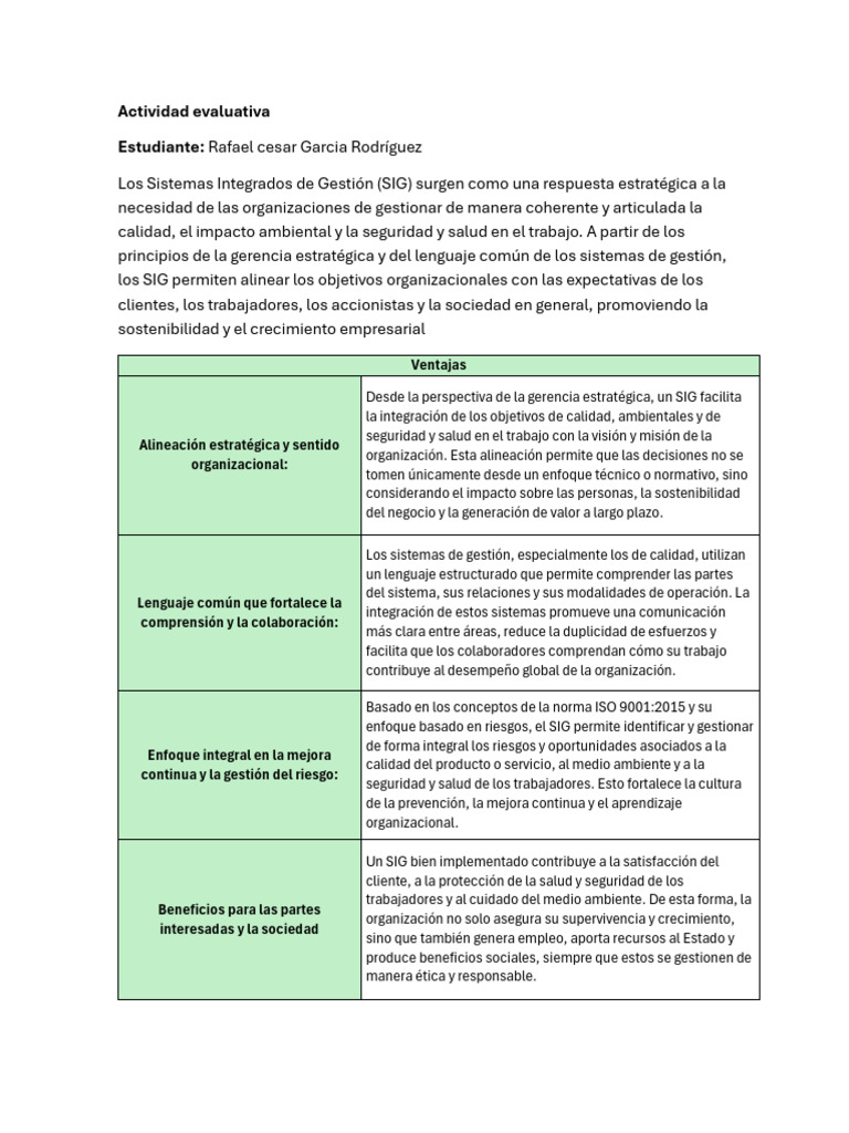 Actividad Evaluativa Gerencia y Sistemas Integrados | PDF ...