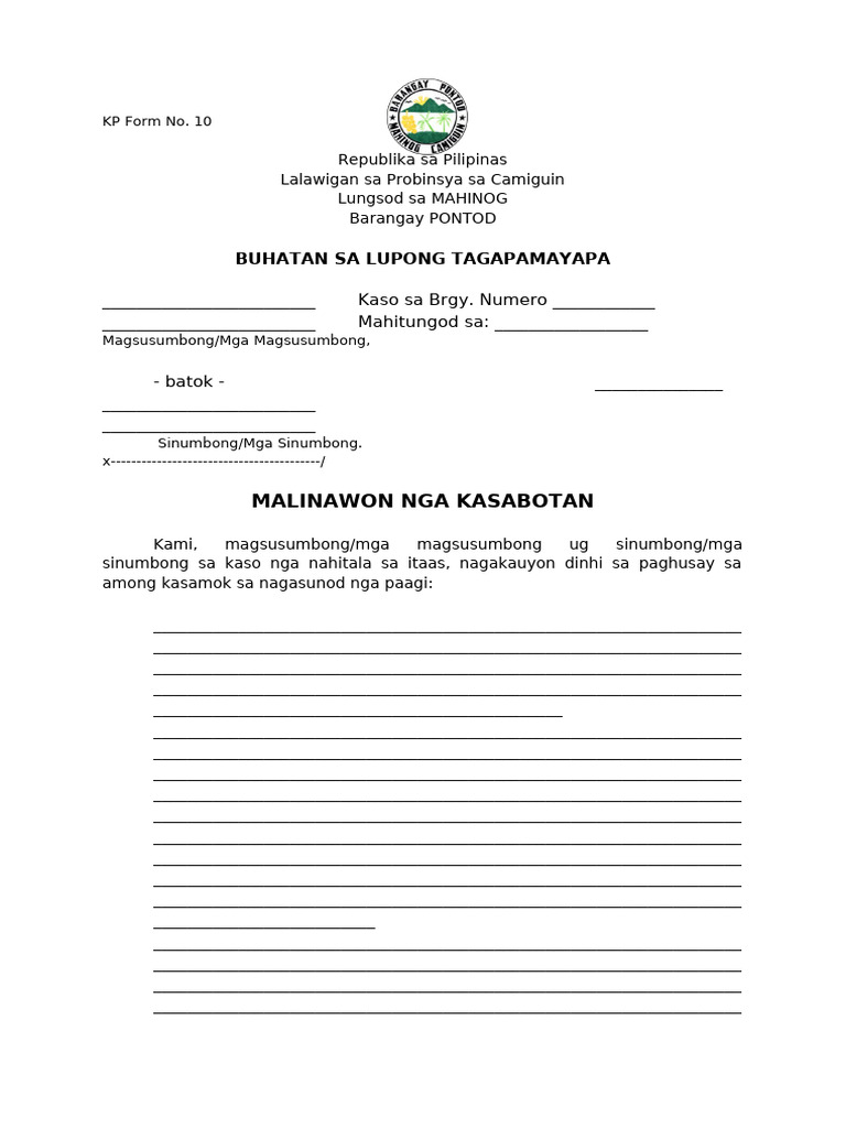 KP Form No10 Kasabutan | PDF