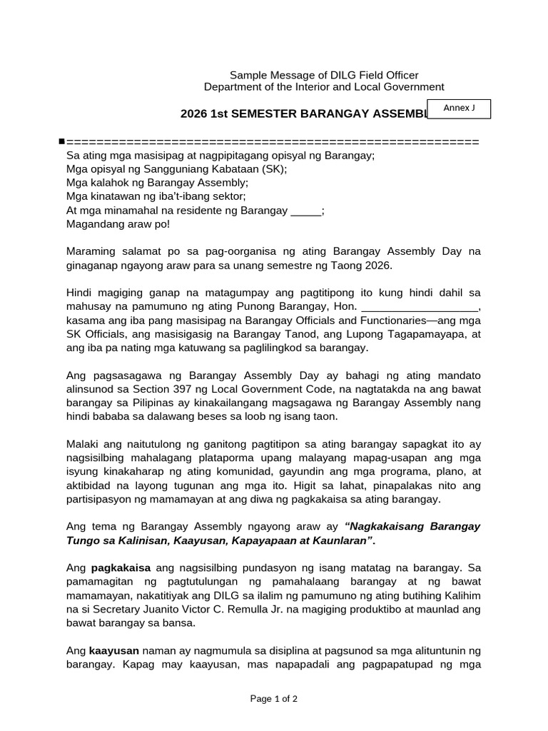 Annex J - Sample Message of Dilg Field Officer - 2026 1st Semester ...