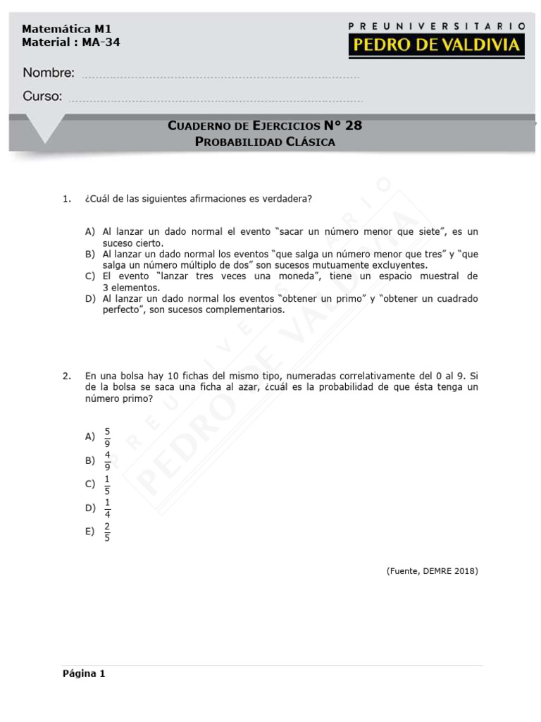 550-MA34 - Probabilidad Clásica - 2025 | PDF