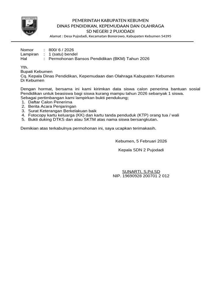 Contoh Format Usulan Bansos-BKM-SD 2026 | PDF