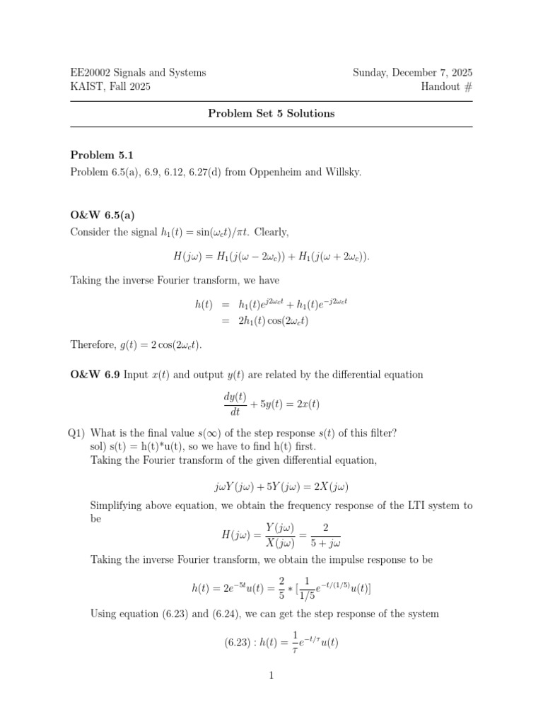 PS5 Sol Part1 | PDF | Bandwidth (Signal Processing) | Digital Signal ...