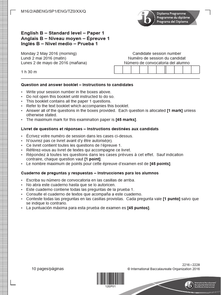 English - B - Paper - 1 - Question - Booklet - SL LEON MARIN KATHERINE ...