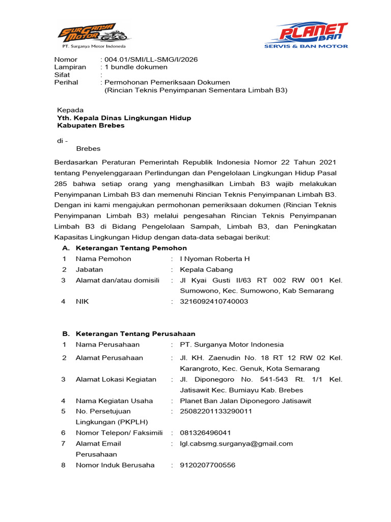 Permohonan Rintek PB Diponegoro Jatisawit | PDF