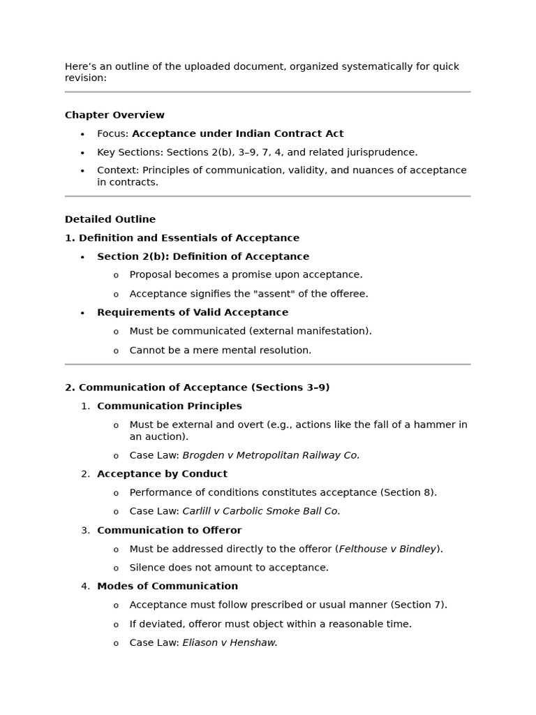 Outline For Chapter On Acceptance | PDF | Offer And Acceptance ...