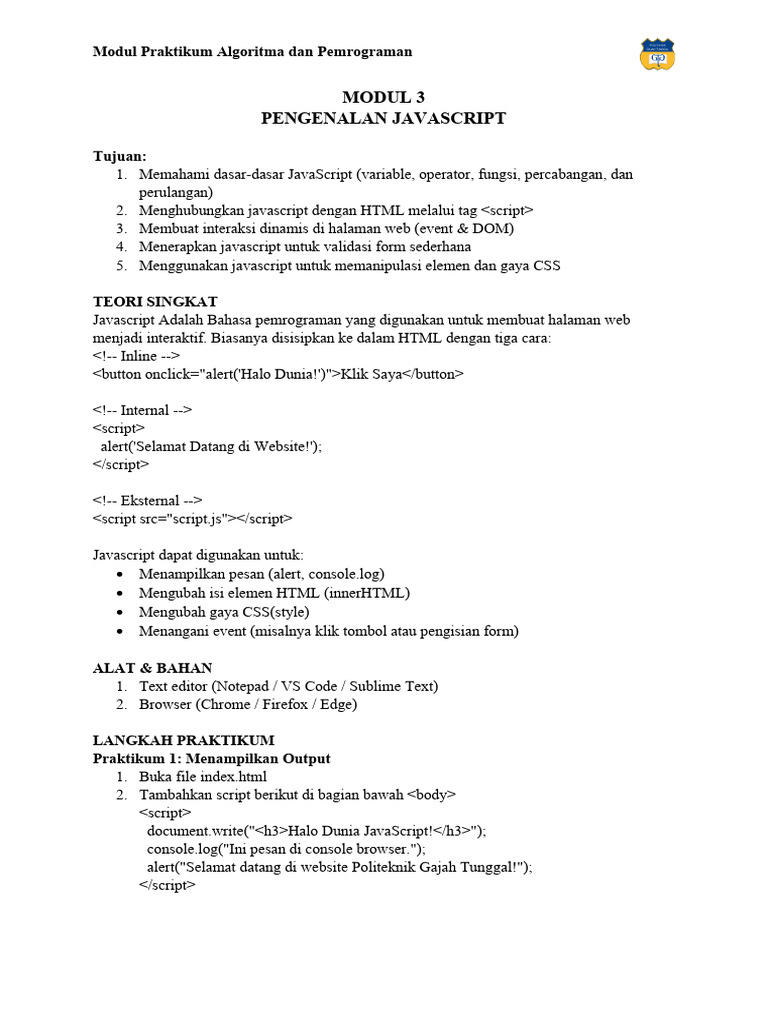 Modul 3 Prak. Algoritma Dan Pemrograman | PDF