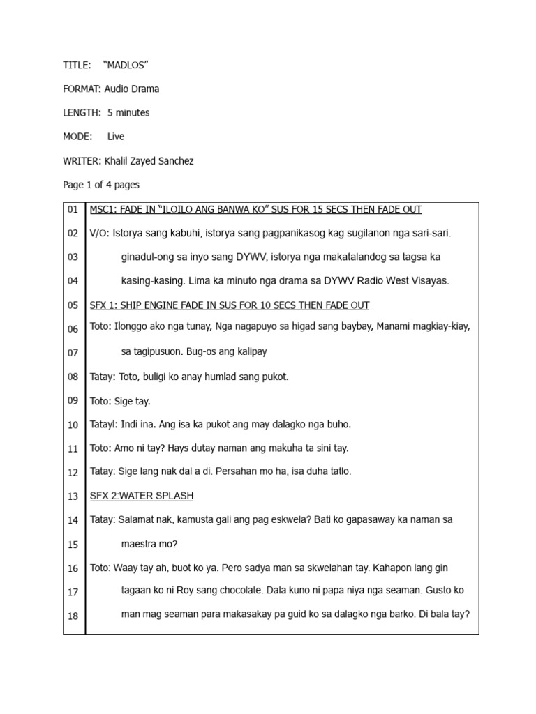 Madlos Final Script For Printing | PDF
