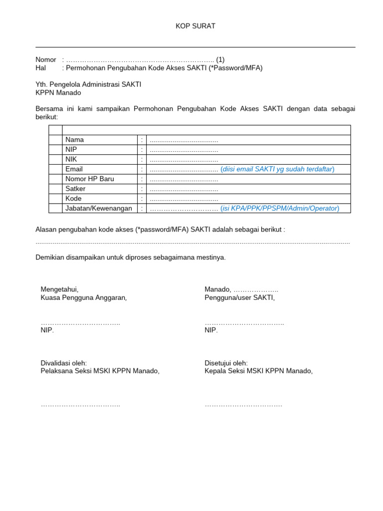 Form Reset Password-MFA SAKTI | PDF