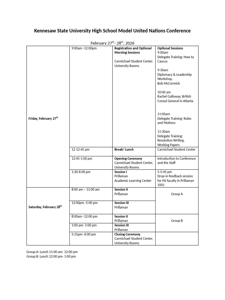 2026 Ksu Hsmun Schedule | PDF | United Nations | International Relations