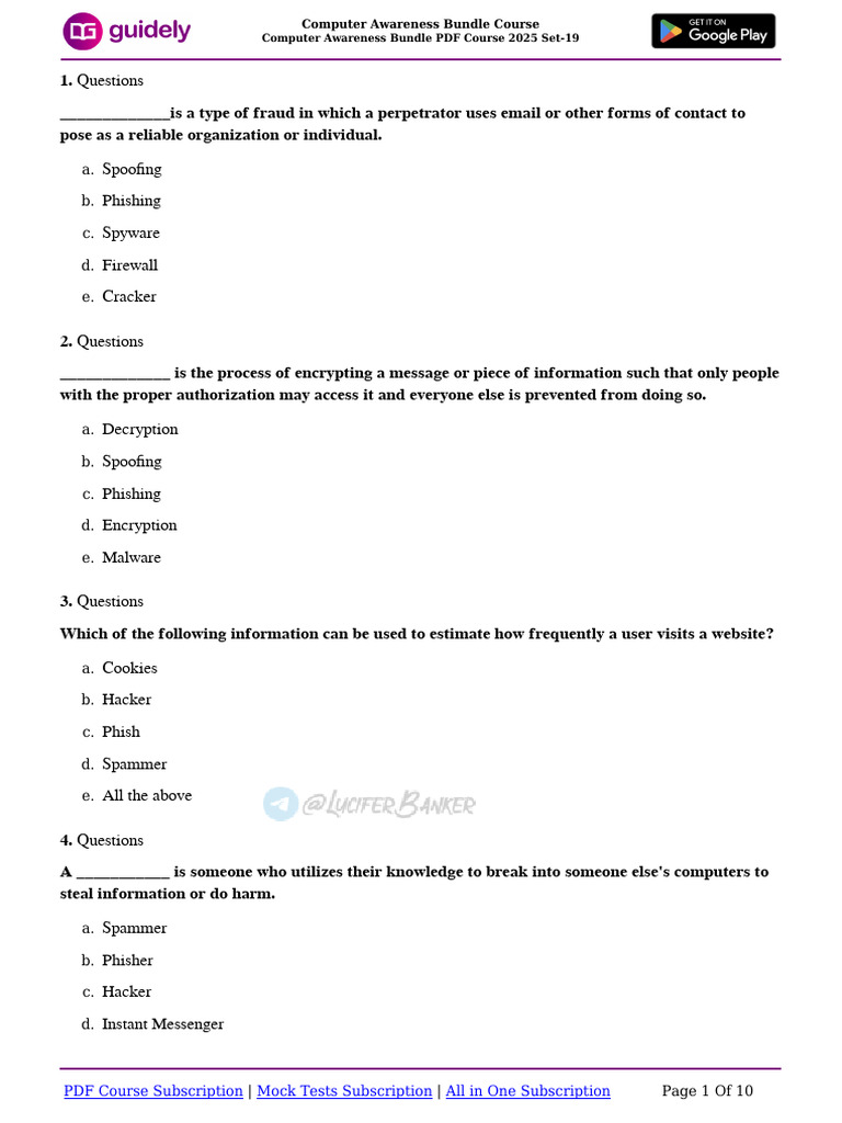 Computer Awareness Bundle PDF Course 2025 Set-19 | PDF | Computer Data ...