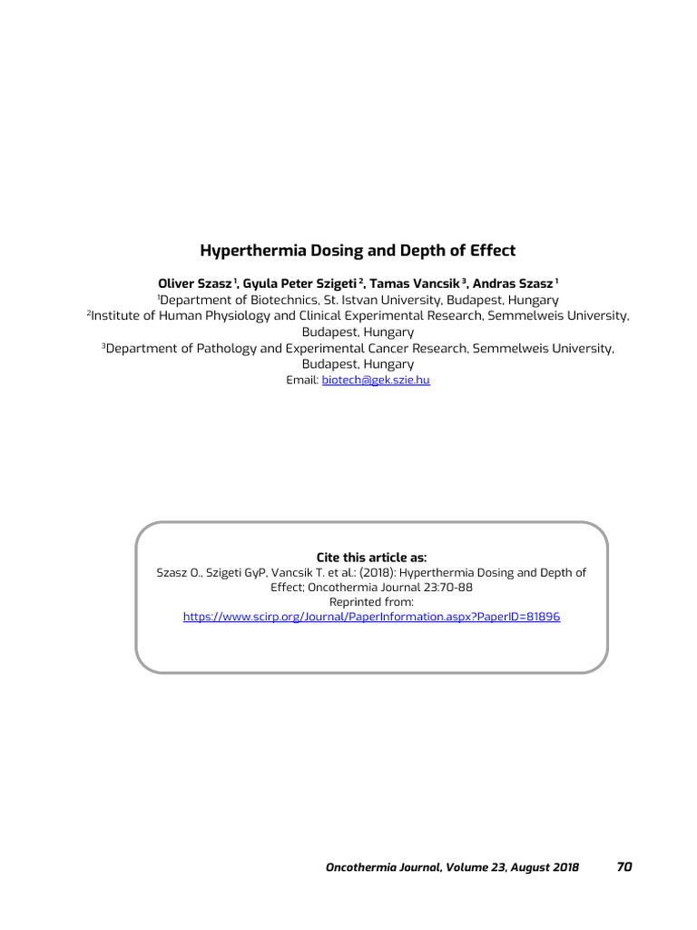Hyperthermia Dosing and Depth of Effect | PDF