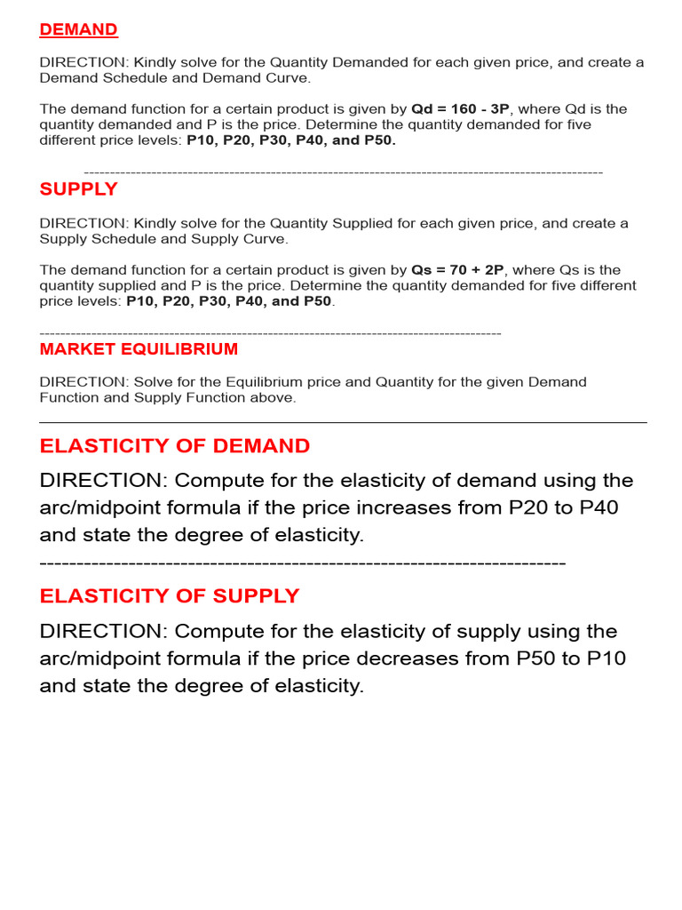 Demand, Supply and Market Equilibrium (Problems) | PDF