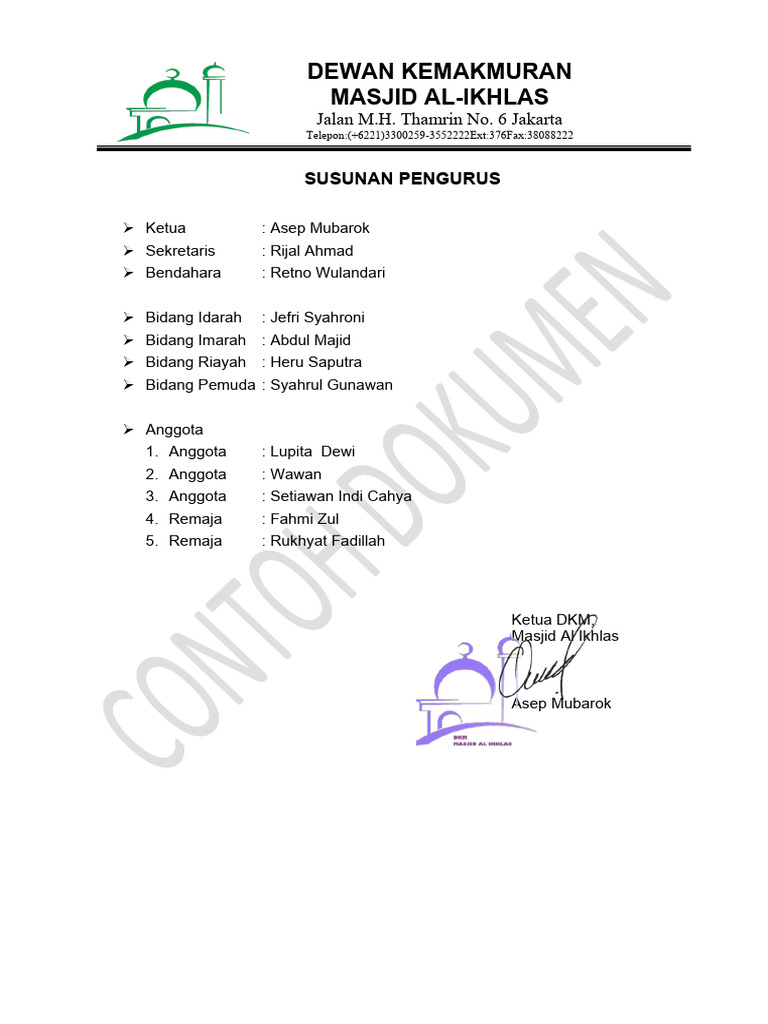 Contoh Susunan Pengurus | PDF