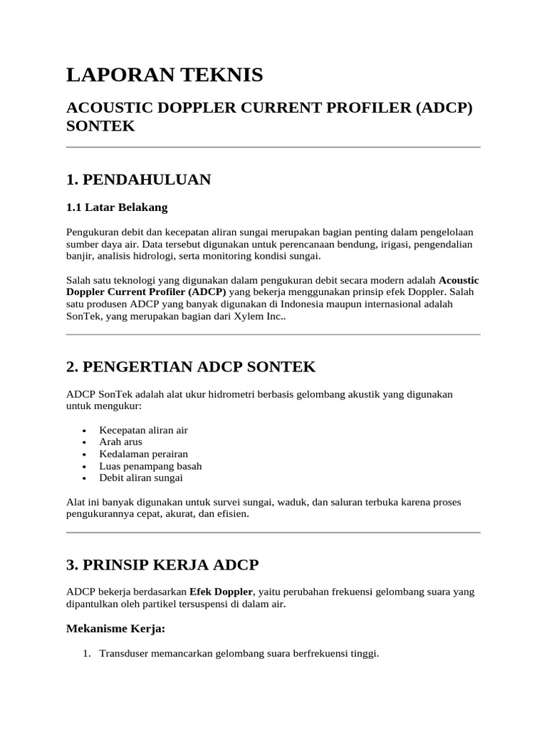 Laporan Teknis Adcp Sontek | PDF