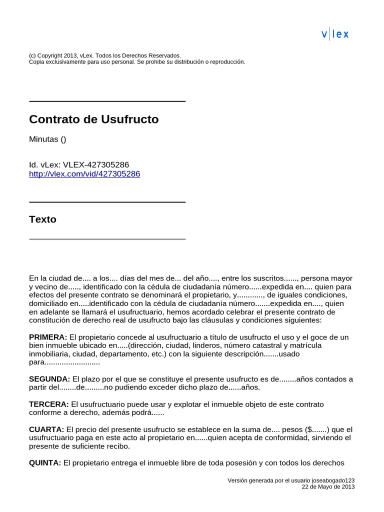 Contrato de Usufructo | PDF | Propiedad | Derecho Civil (Common Law)