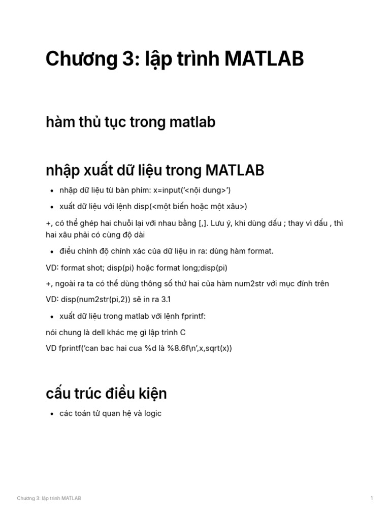 CHNG 3 LP TRNH MATLAB | PDF