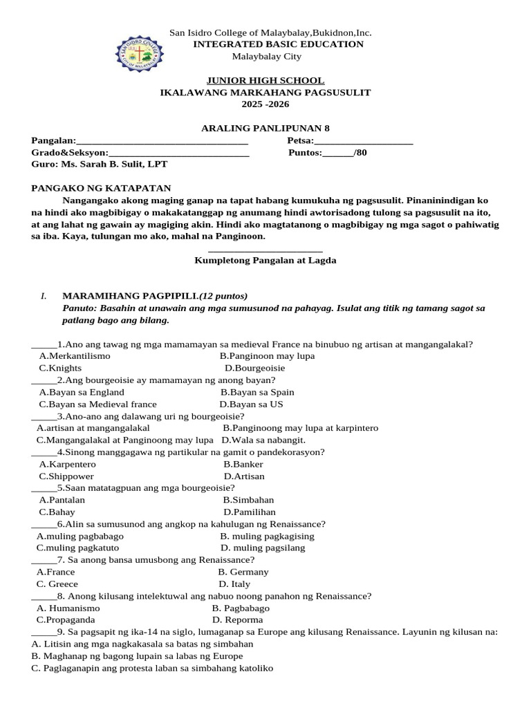 Ap 8 2ND Periodical Exam 2025-2026 | PDF