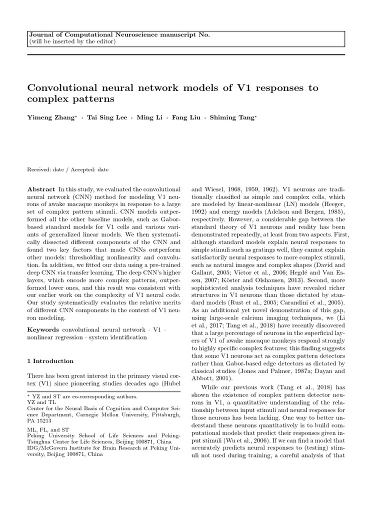 Convolutional Neural Network Models of V1 Response | PDF | Applied ...