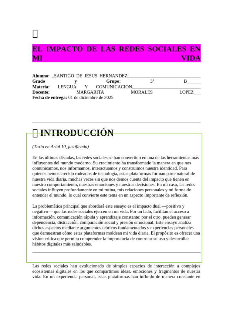 El Impacto de Las Redes Sociales en Mi Vida | PDF | Las emociones ...