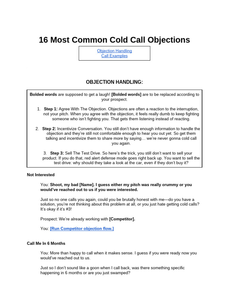 FREE Cold Call Objection Handles | PDF