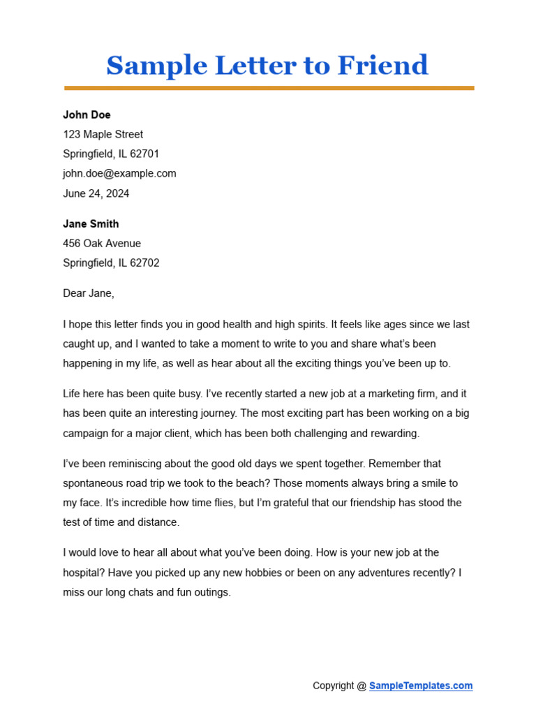 Sample Letter To Friend | PDF