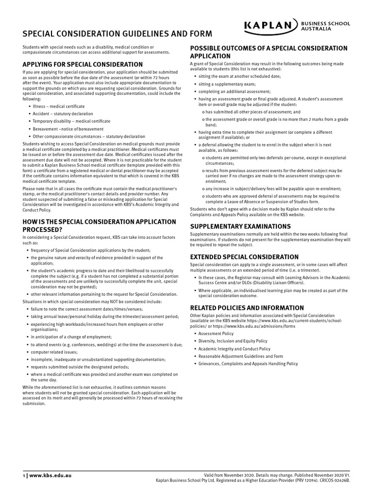 Special Consideration Guidelines Form | PDF | Diploma | Postgraduate ...