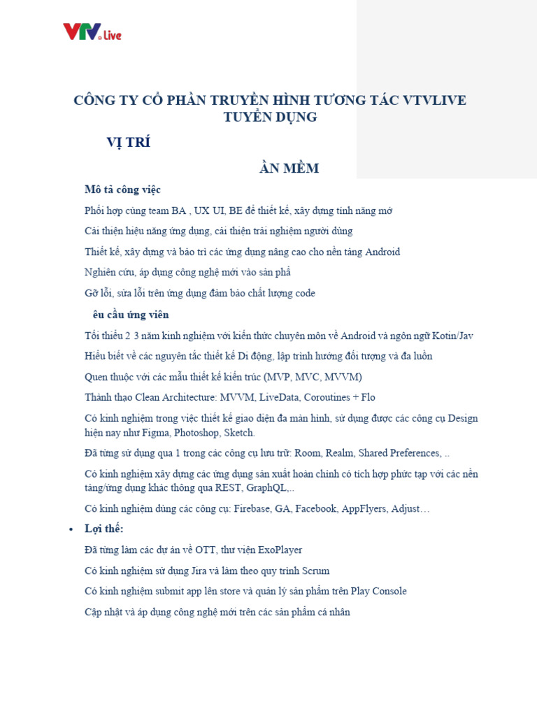 JD Android Developer TTPM | PDF