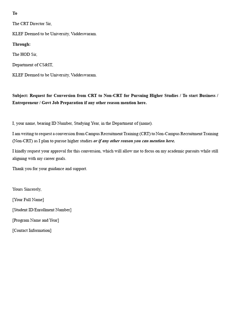 CRT To NON-CRT Conversion Letter | PDF
