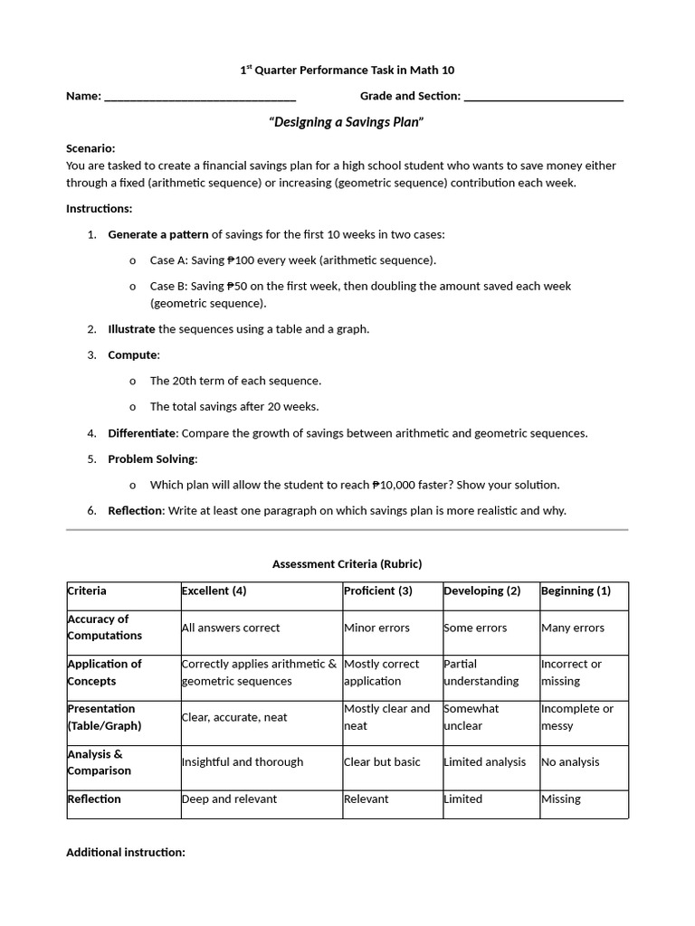 1st Quarter Performance Task in Math 10 054204 | PDF