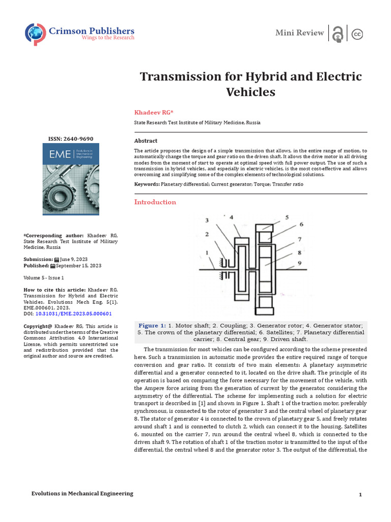 Transmission For Hybrid and Electric Vehicles | PDF | Electric Motor ...