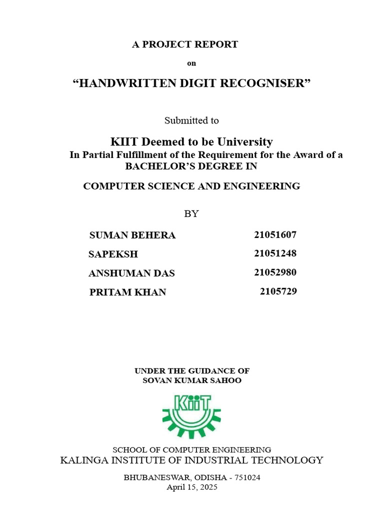 Handwritten Digit Recogniser - Major Project Report | PDF | Deep ...