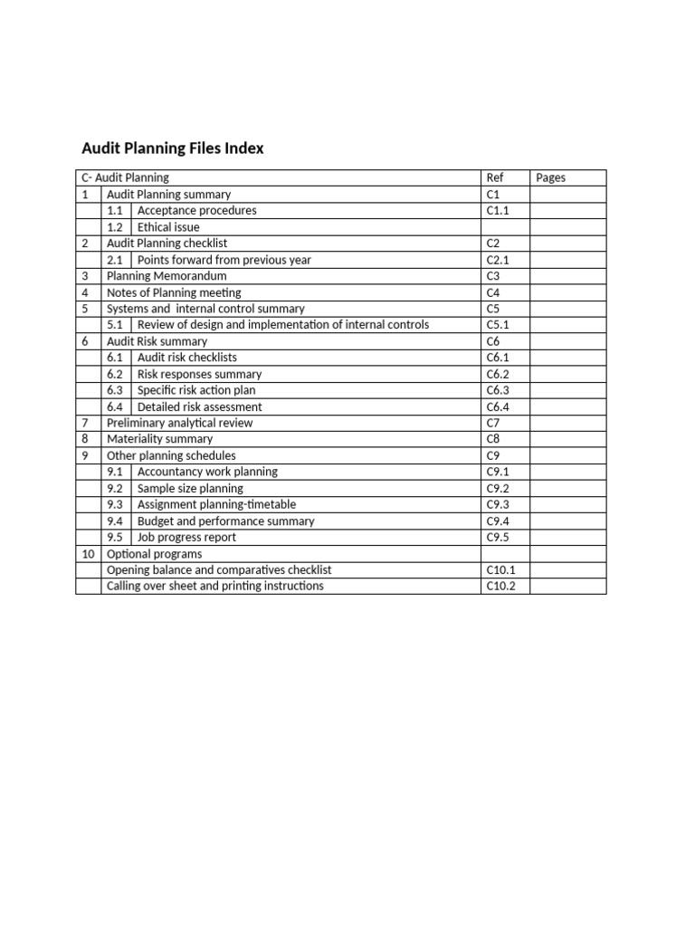 Audit Planning Index | PDF