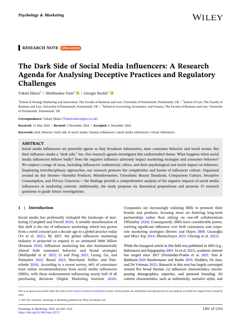 The Dark Side of Social Media Influencers A Resear | PDF | Body Image ...