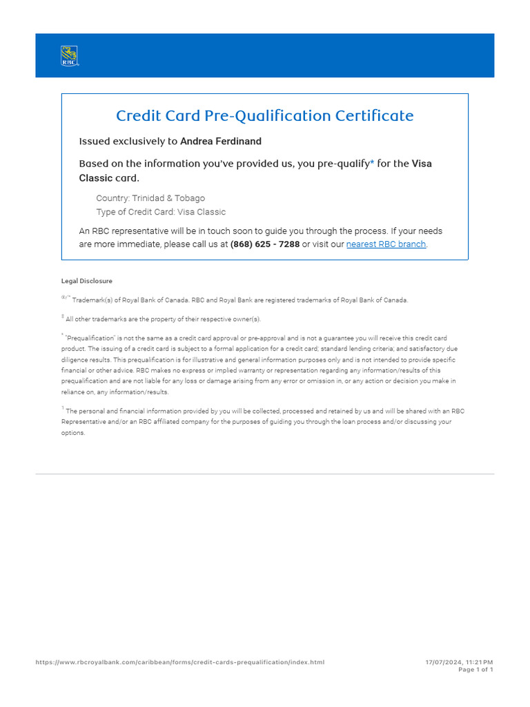 Pre-Qualify For A Credit Card in 60 Seconds - RBC - Caribbean | PDF