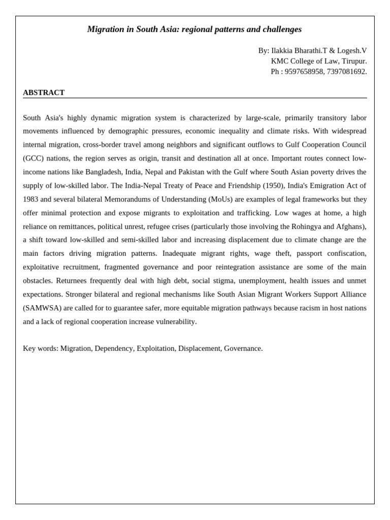 Migration in South Asia Regional Patterns and Challenges | PDF