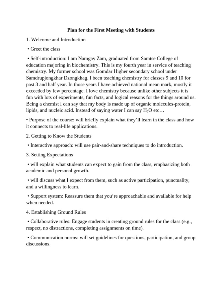 Fist Meeting Plan | PDF