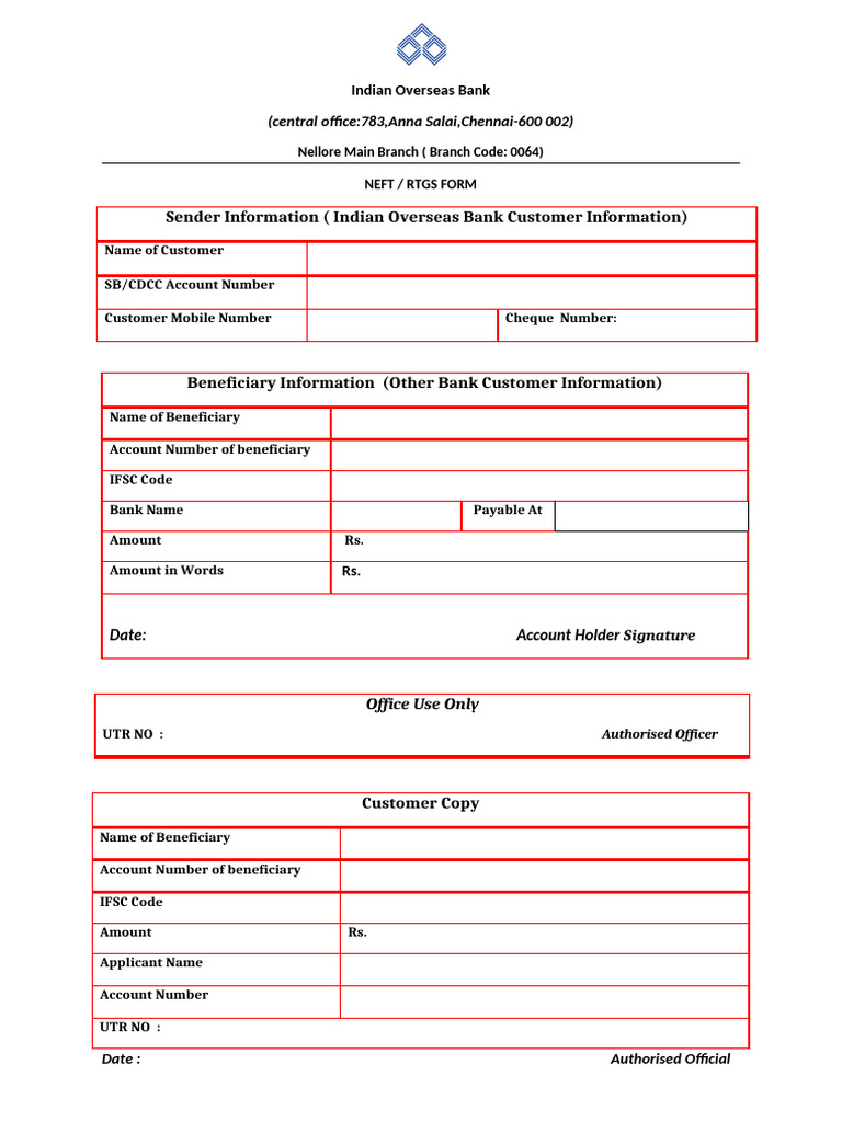 Rtgs Iob From | PDF