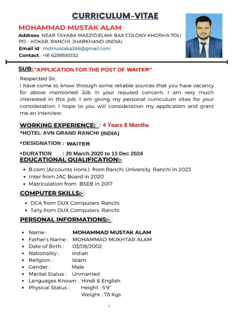 Mustak Alam CV | PDF