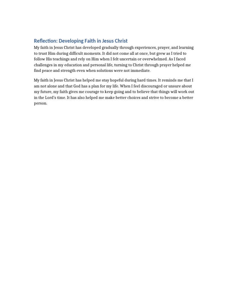 Reflection Developing Faith in Jesus Christ | PDF