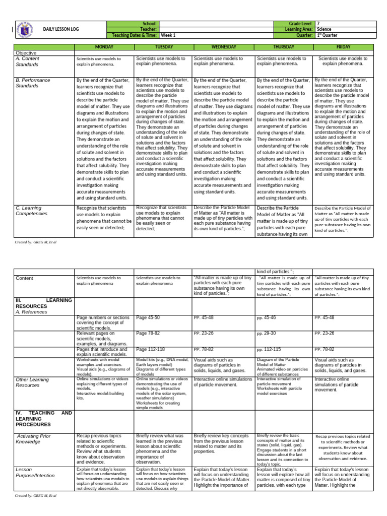 Science 7 Q1 Week 1 | PDF | Conceptual Model | Matter