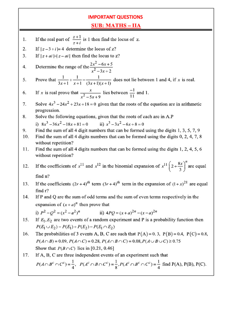 Imp - Questions (Maths Iia) 2 2 | PDF