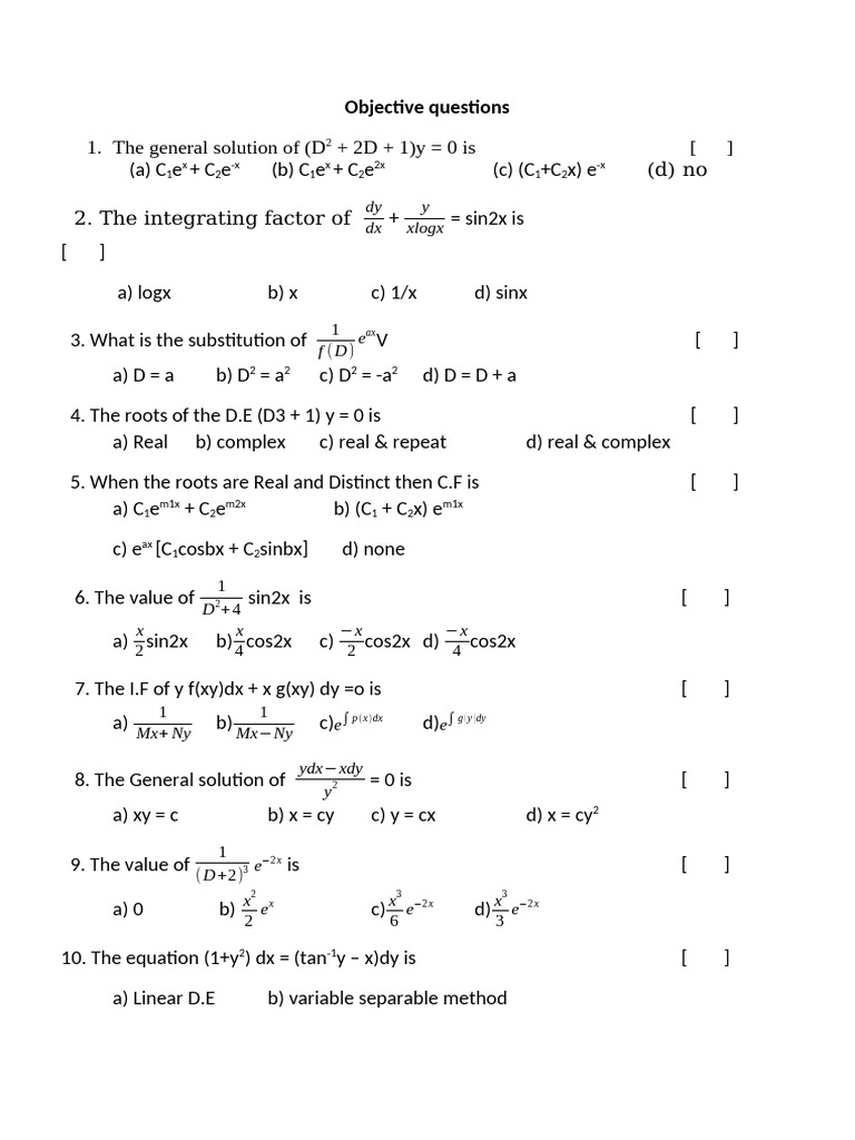 Ode & VC Unit 1&2 Objective Questions | PDF | Equations | Radioactive Decay