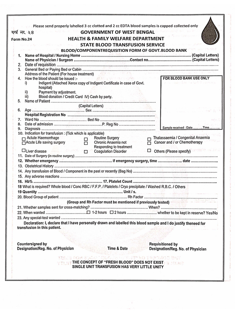 Form 24 Blood-Requisition | PDF