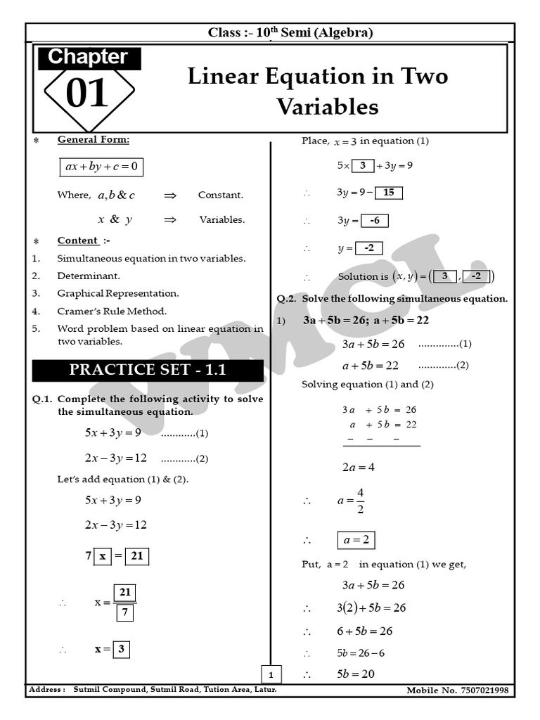 10th 1. Linear Equation in Two Variables Notes | PDF | Equations ...