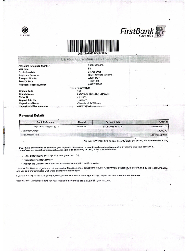 Sevis Fee Receipt | PDF