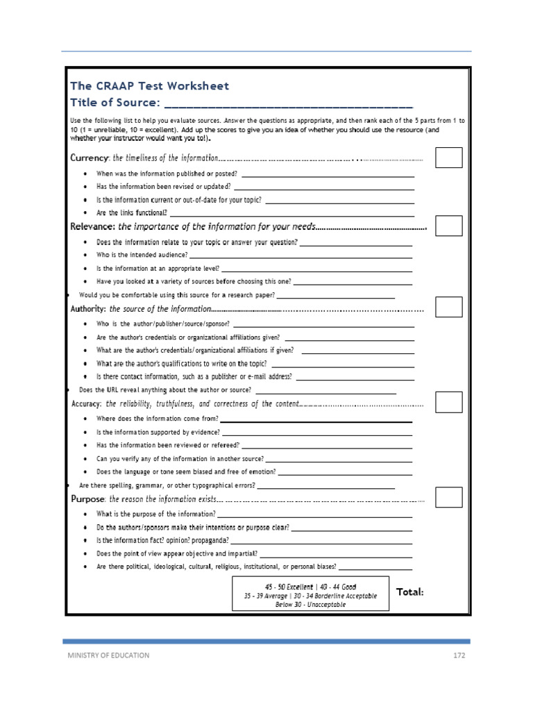 CRAAP Test Worksheet | PDF