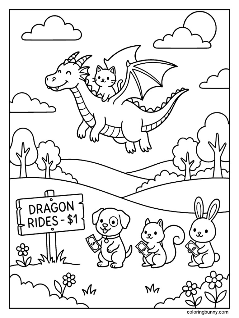 Dragon Rides Coloring Page | PDF