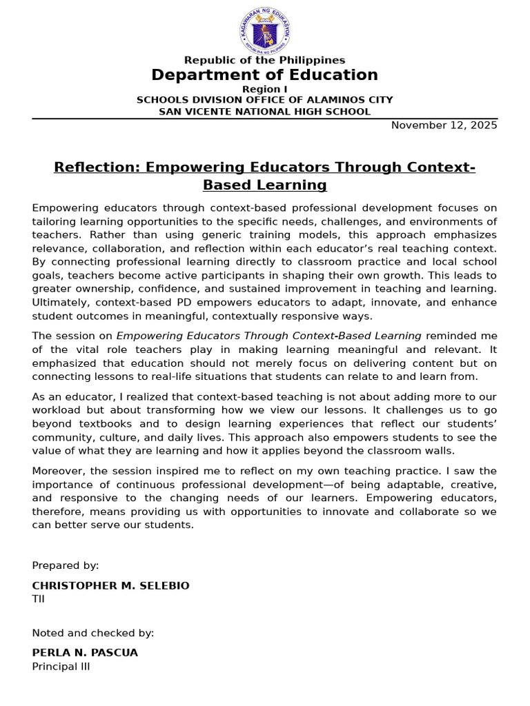 ReflectioN Empowering Educators Through Context-Based Learning | PDF