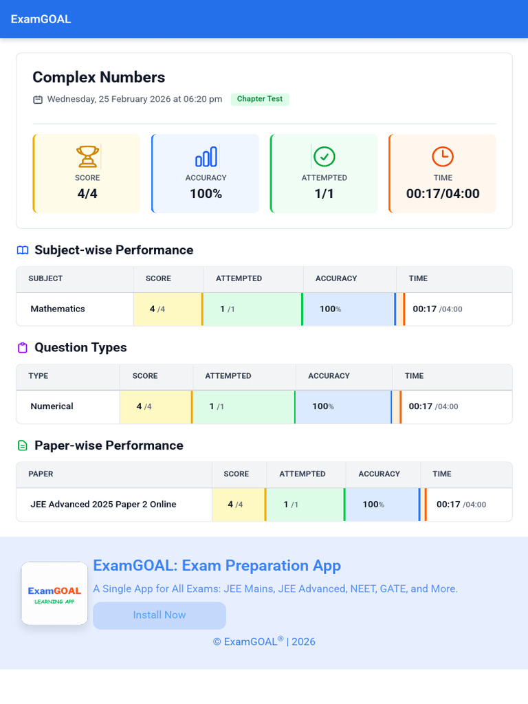 Complex Numbers: Examgoal: Exam Preparation App | PDF